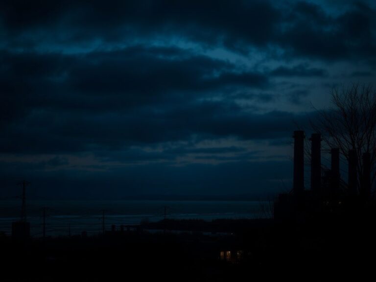 Flick International Twilit skyline of West Haven, Connecticut, featuring industrial structures and a moody atmosphere