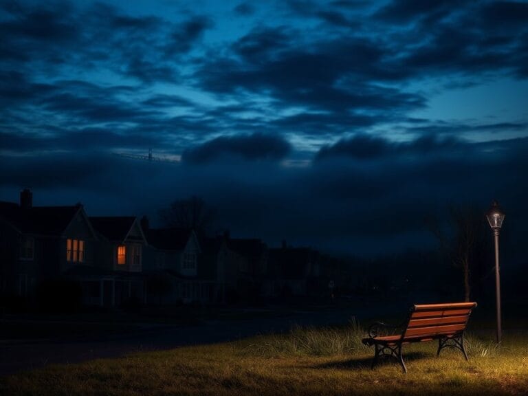 Flick International Dark, moody landscape of West Haven, Connecticut at twilight with mist and empty streets
