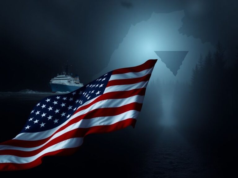 Flick International A stylized American flag waving in front of the silhouette of Virginia's state outline