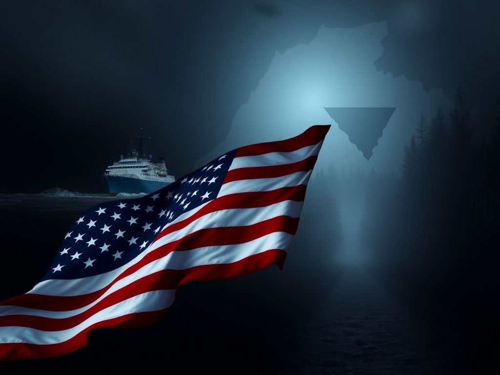 Flick International A stylized American flag waving in front of the silhouette of Virginia's state outline