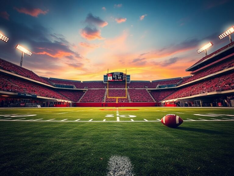 Flick International A vibrant college football stadium at sunset with a half-empty field and hopeful fans