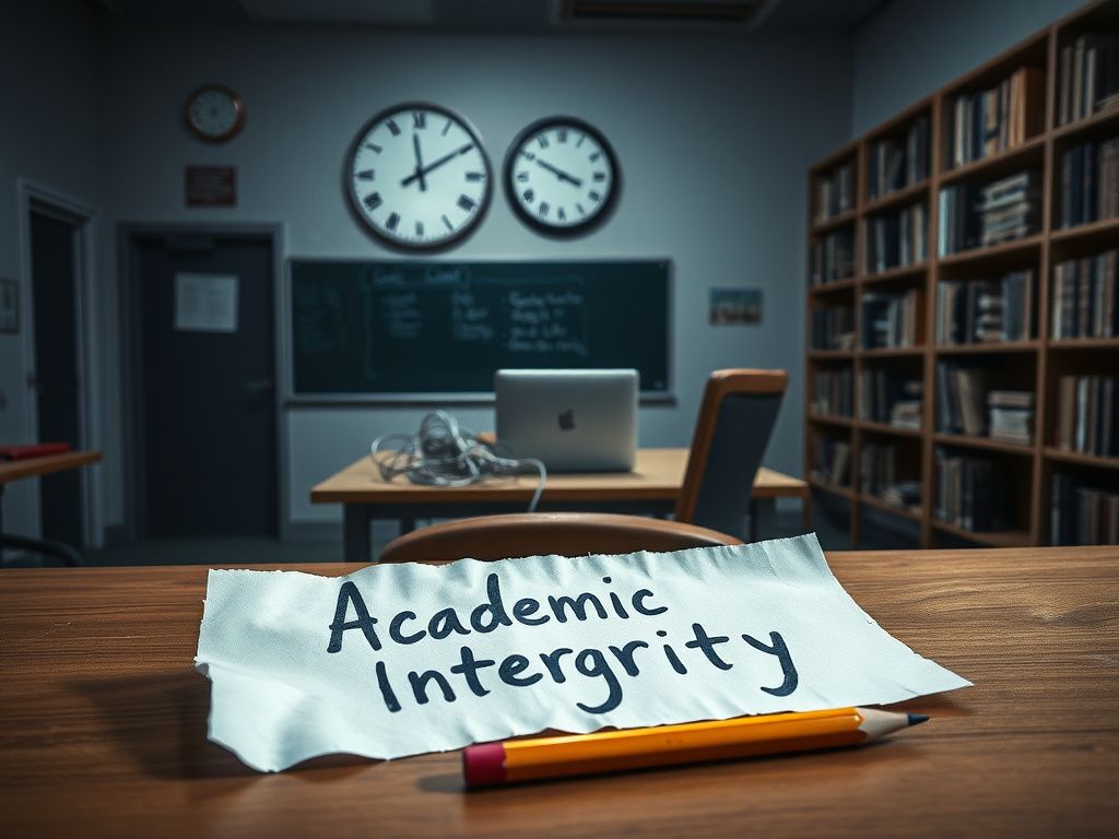 Flick International Dimly lit university classroom symbolizing stagnation in critical thinking due to overreliance on technology