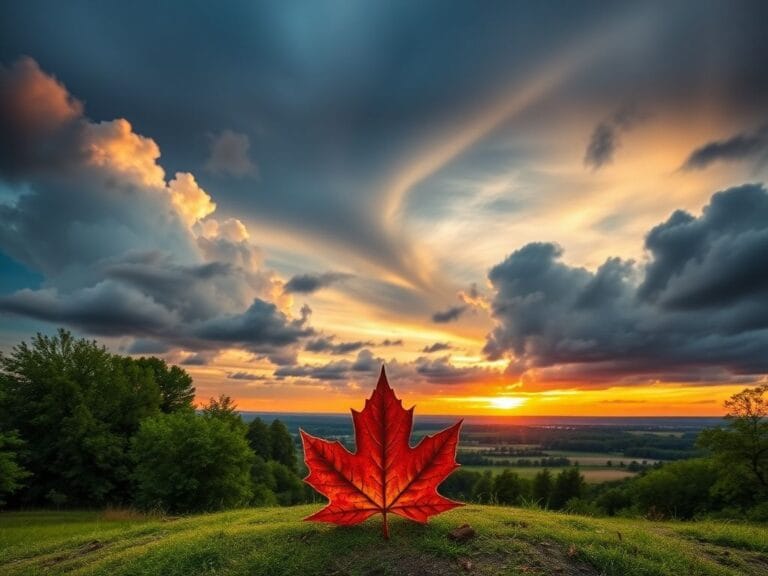 Flick International Majestic view of the Plains of Abraham with a maple leaf symbolizing Canada