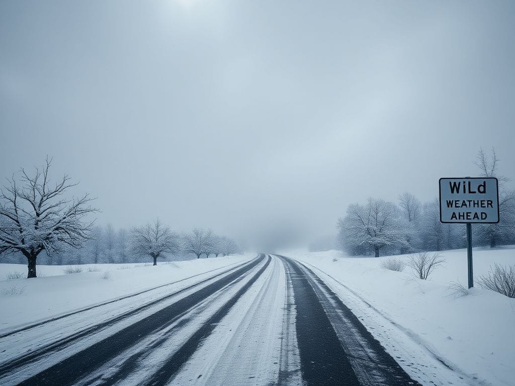 Flick International Dramatic winter landscape with snowstorm and heavy cloud cover