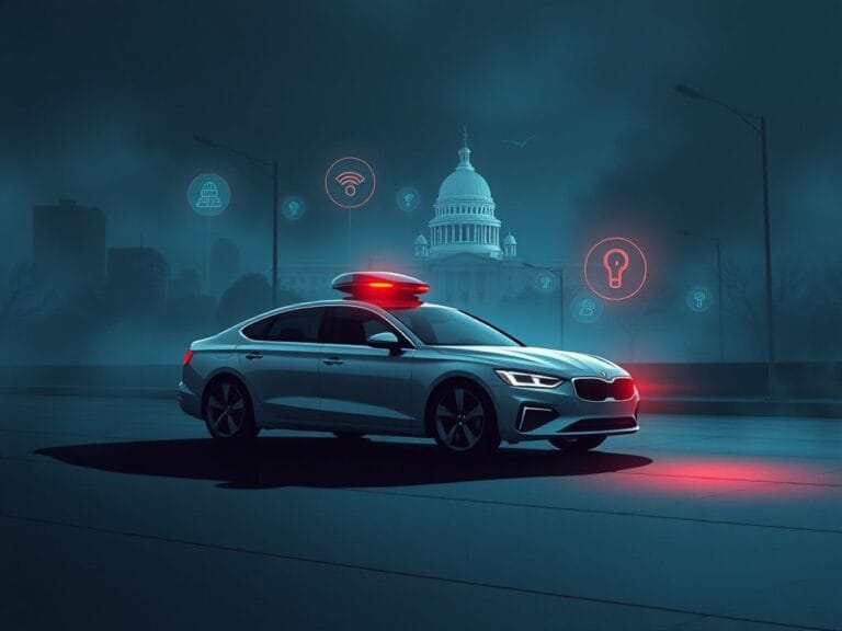 Flick International Illustration of a modern car being controlled remotely in a dystopian digital atmosphere