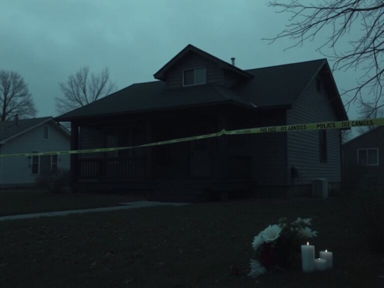 Flick International A dimly lit off-campus house with police tape and a memorial, symbolizing the Idaho murders incident