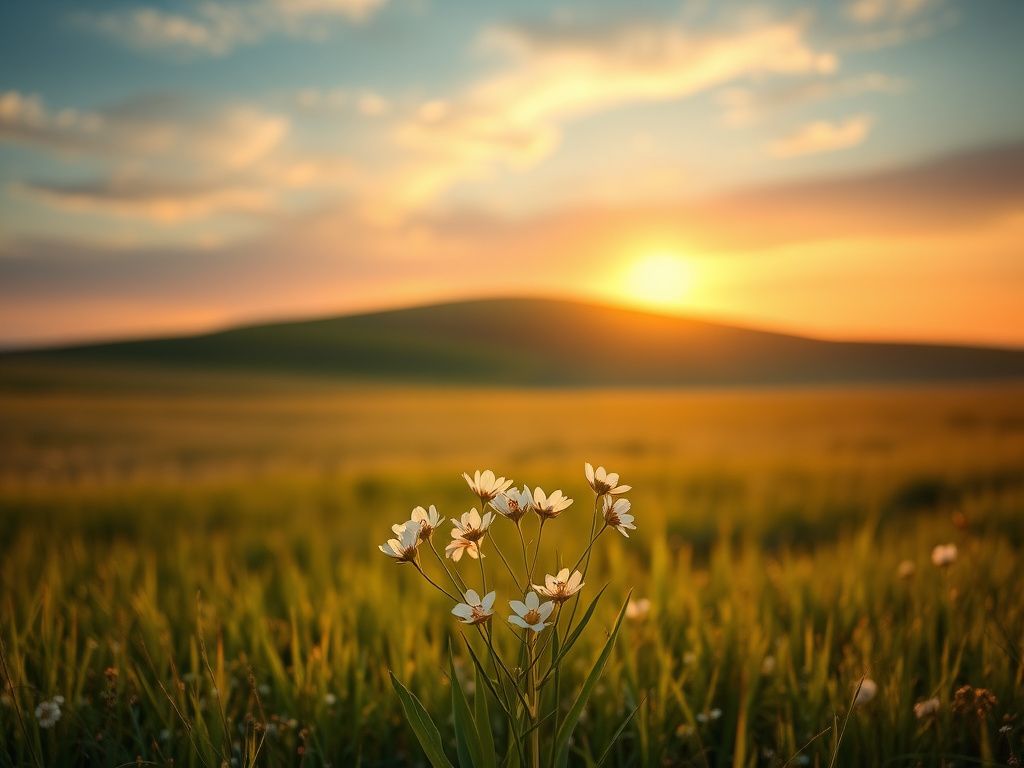 Flick International A serene landscape with white lilies symbolizing purity and the sanctity of life during dawn.