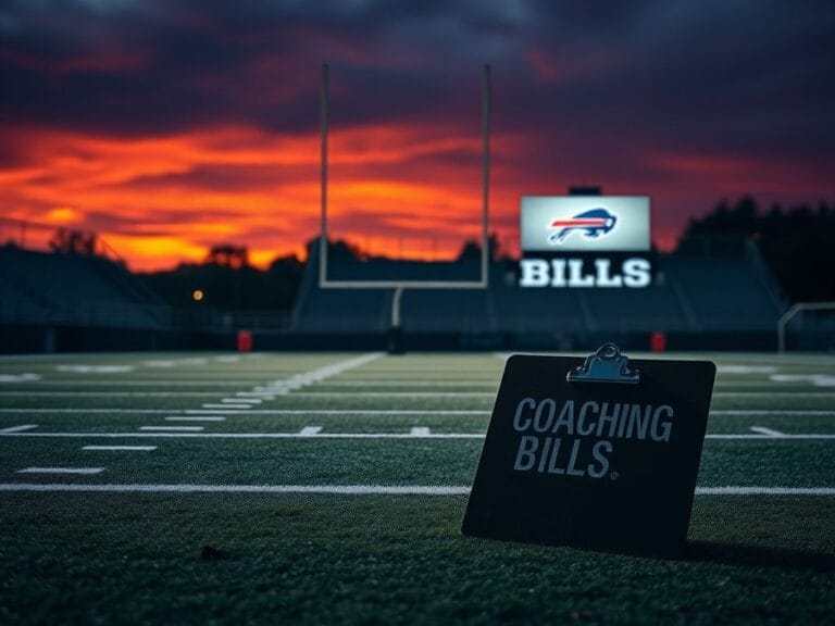 Flick International An empty football field at dusk with bright stadium lights and freshly marked yard lines
