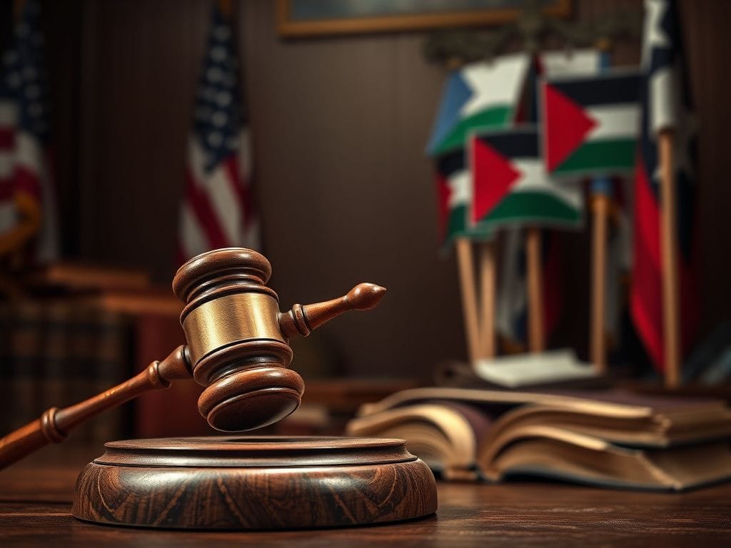 Flick International Wooden gavel striking a block symbolizing justice in a courtroom setting