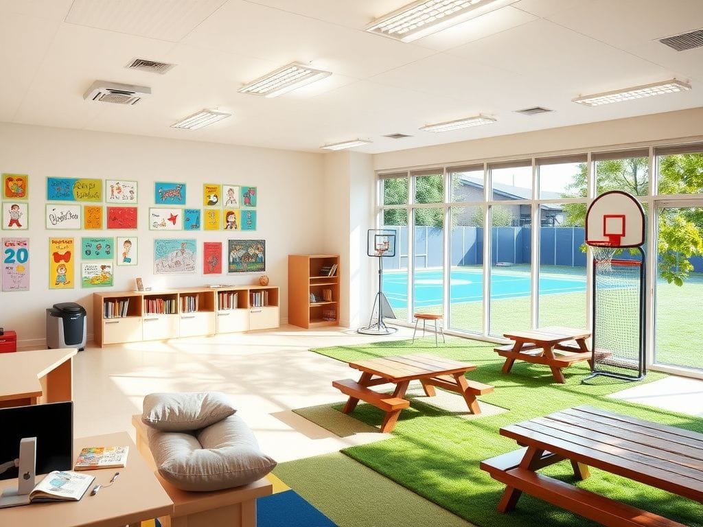 Flick International Bright and welcoming classroom in a Texas ICE facility with children using computers