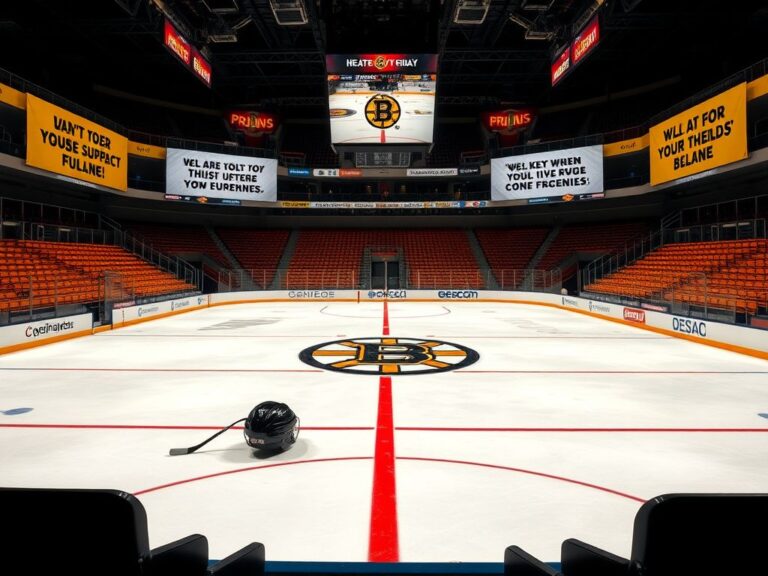 Flick International Vibrant hockey rink scene showcasing Boston Bruins colors and inclusivity themes