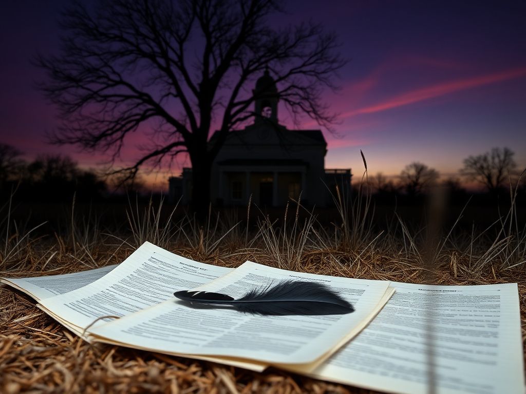 Flick International Dusk scene depicting a historic Texas courthouse obscured by a bare tree