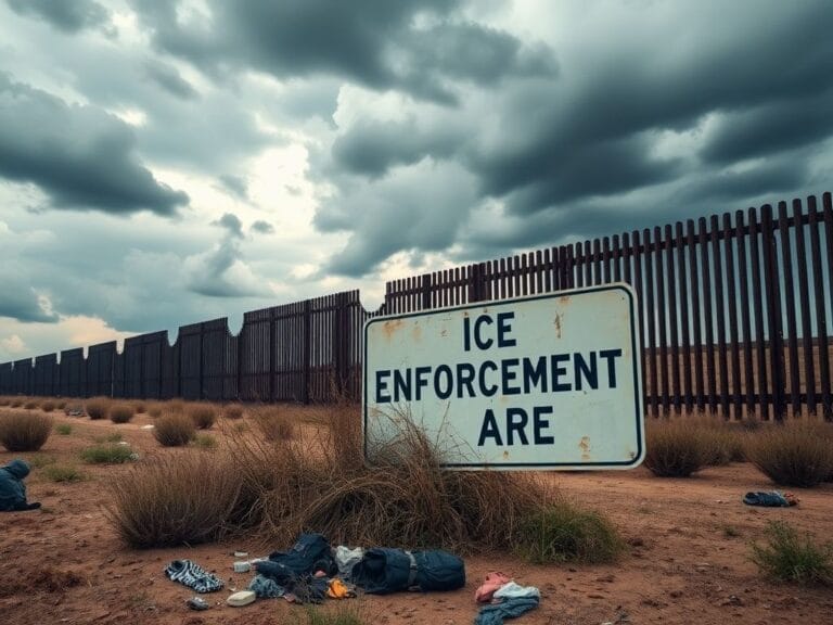 Flick International A weathered sign marking an ICE Enforcement Area surrounded by overgrown weeds