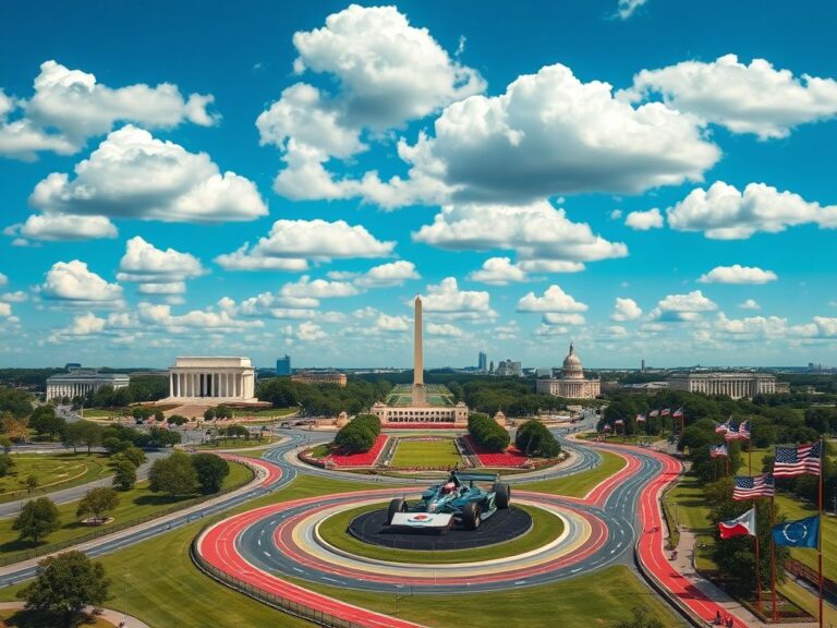 Flick International Aerial view of National Mall showcasing IndyCar race preparations