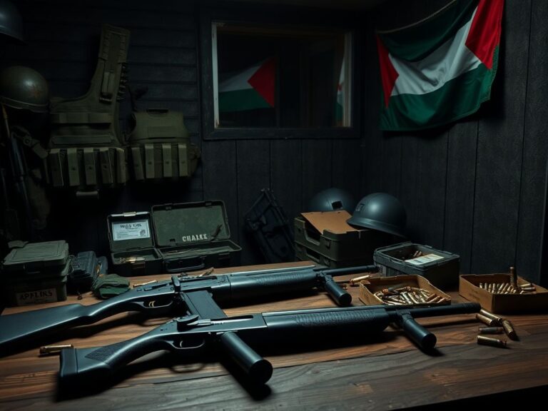 Flick International Dimly lit storage room featuring rifles, shotguns, and tactical gear.