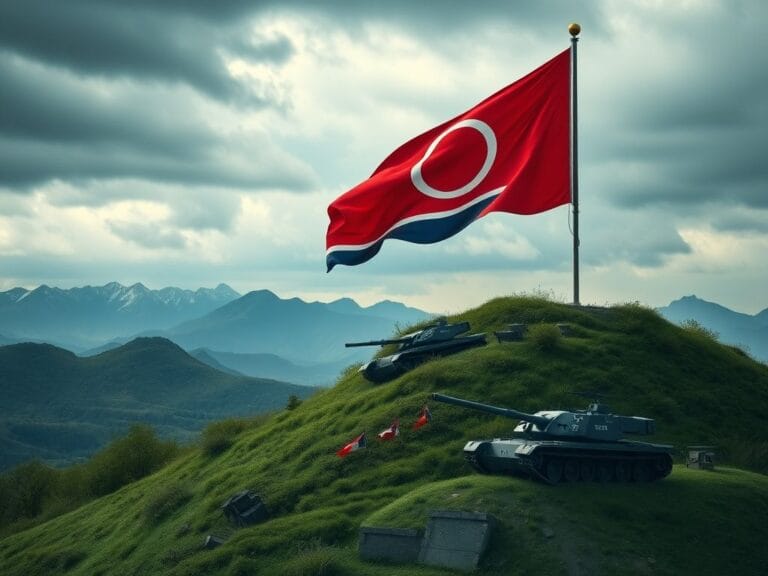 Flick International South Korean flag waving over military installation symbolizing defense against North Korea