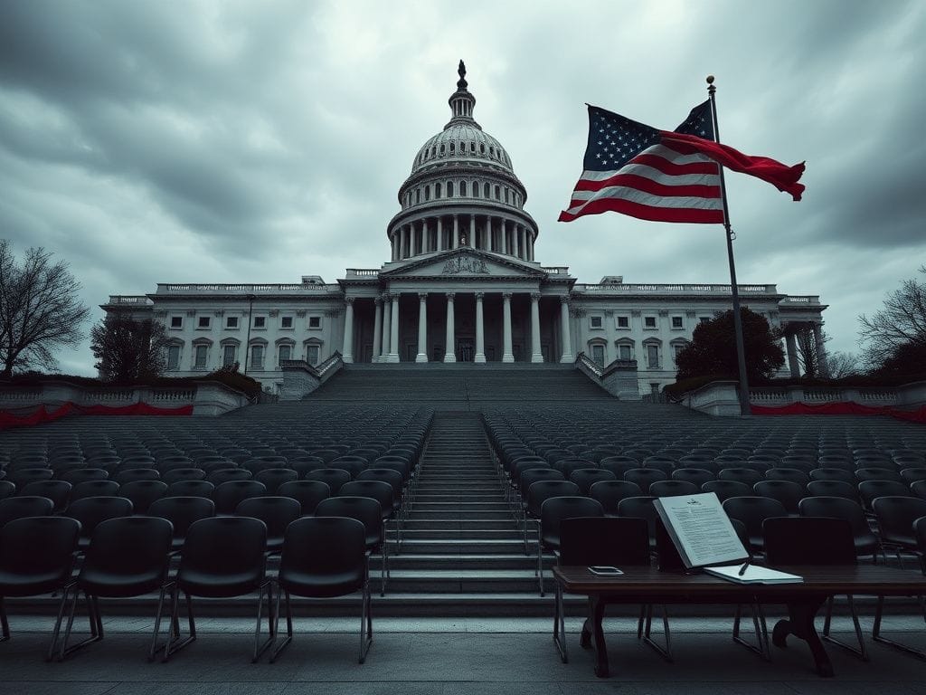 Flick International Empty seats in front of the U.S. Capitol steps under a moody sky