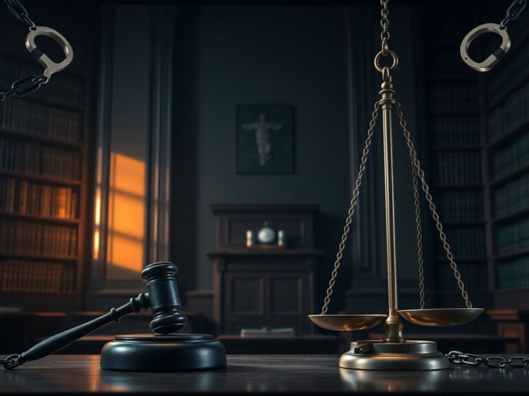 Flick International A somber courtroom scene featuring an empty jury box and a judge's gavel, symbolizing justice and legal weight.