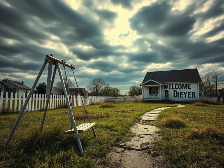 Flick International A desolate suburban landscape depicting the decline of traditional family life.