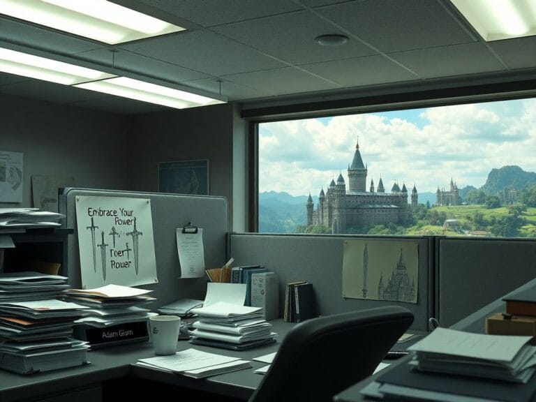 Flick International He-Man depicted as an office drone in a cubicle setting