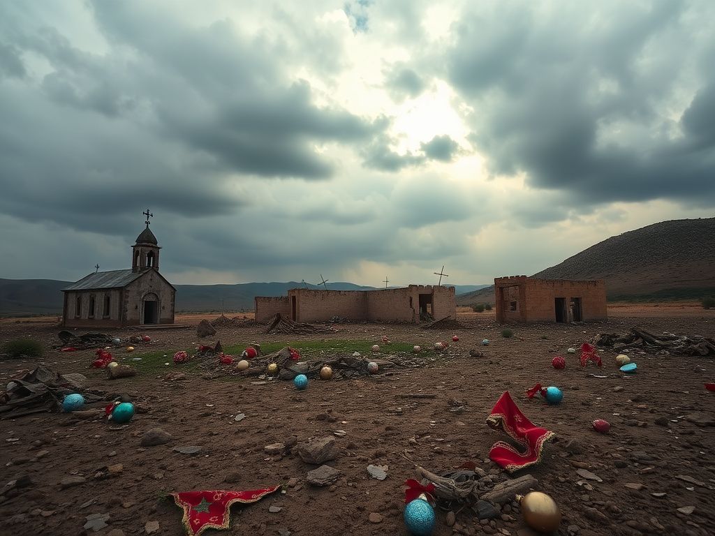 Flick International A desolate landscape in the Nuba Mountains of Sudan depicting the aftermath of conflict