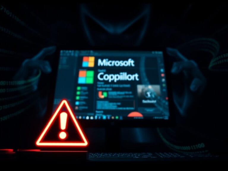 Flick International Close-up of a computer screen showing a distorted Microsoft Copilot interface with ominous shadows