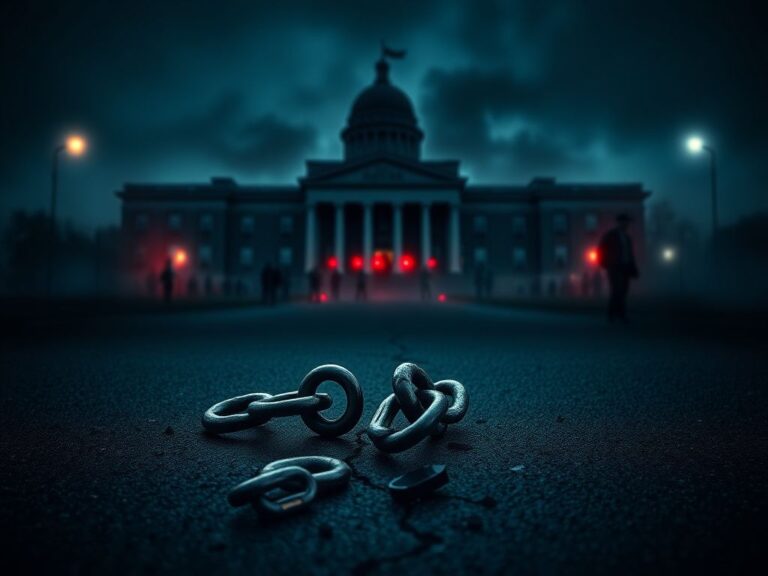 Flick International Symbolic depiction of a broken chain representing the struggle against authoritarianism