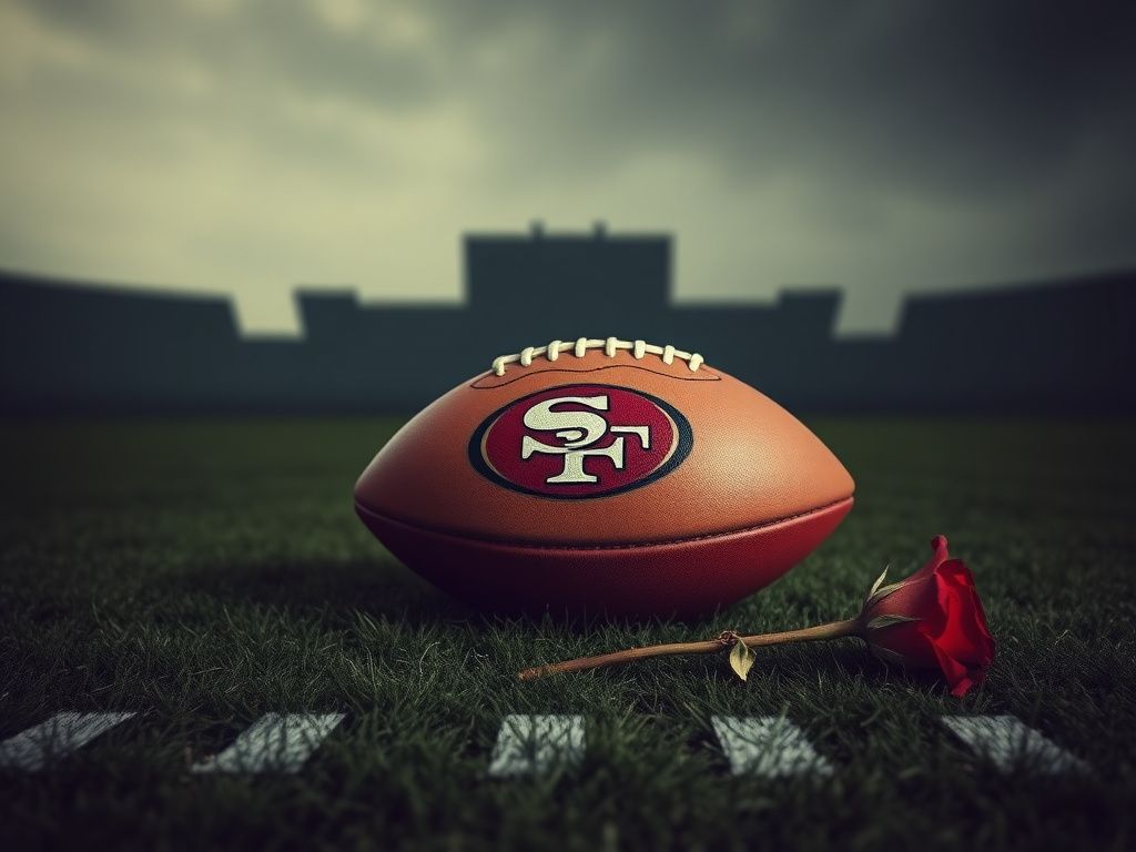 Flick International Vintage football representing the 1960s era with San Francisco 49ers logo resting on a grassy field