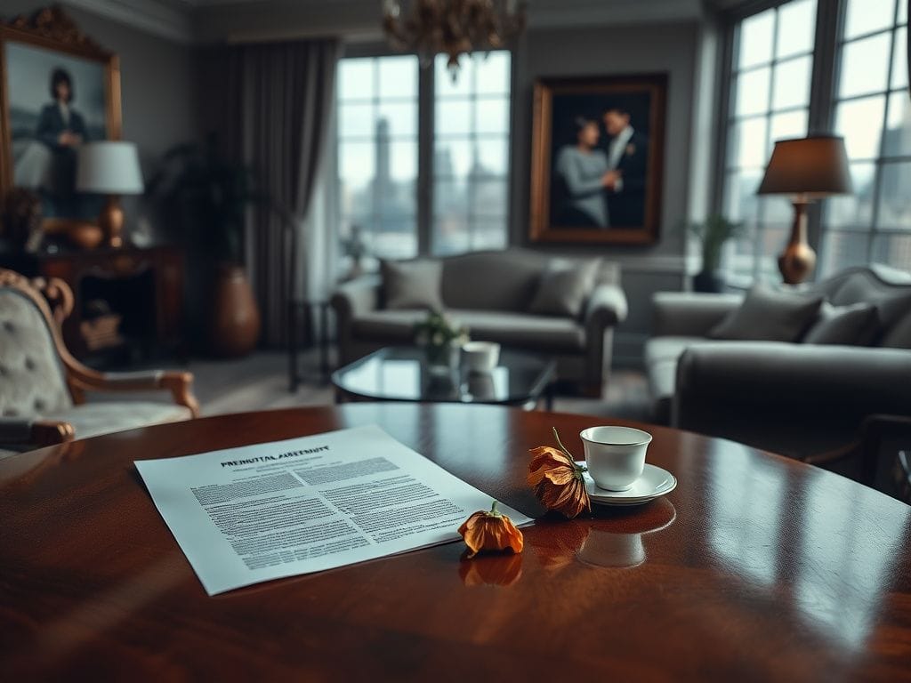 Flick International Luxurious parlor interior with prenuptial agreement symbolizing lost love