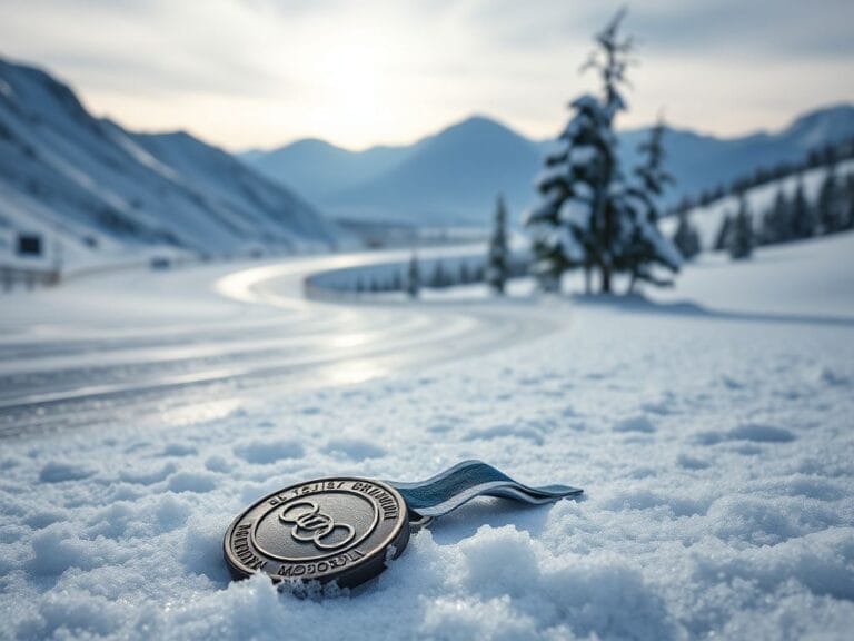 Flick International Empty ice track for skeleton racing surrounded by snow-covered mountains