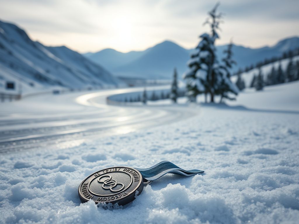 Flick International Empty ice track for skeleton racing surrounded by snow-covered mountains