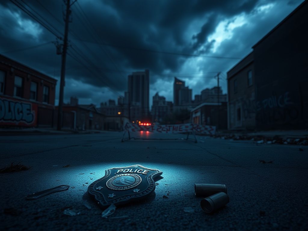 Flick International deserted street in Minneapolis post-violence with police barricades and debris