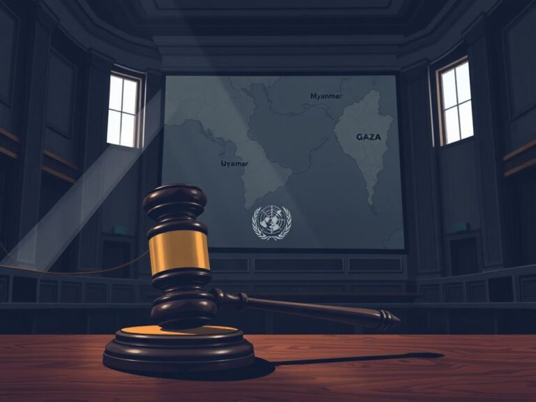 Flick International A somber courtroom scene with a large gavel symbolizing justice