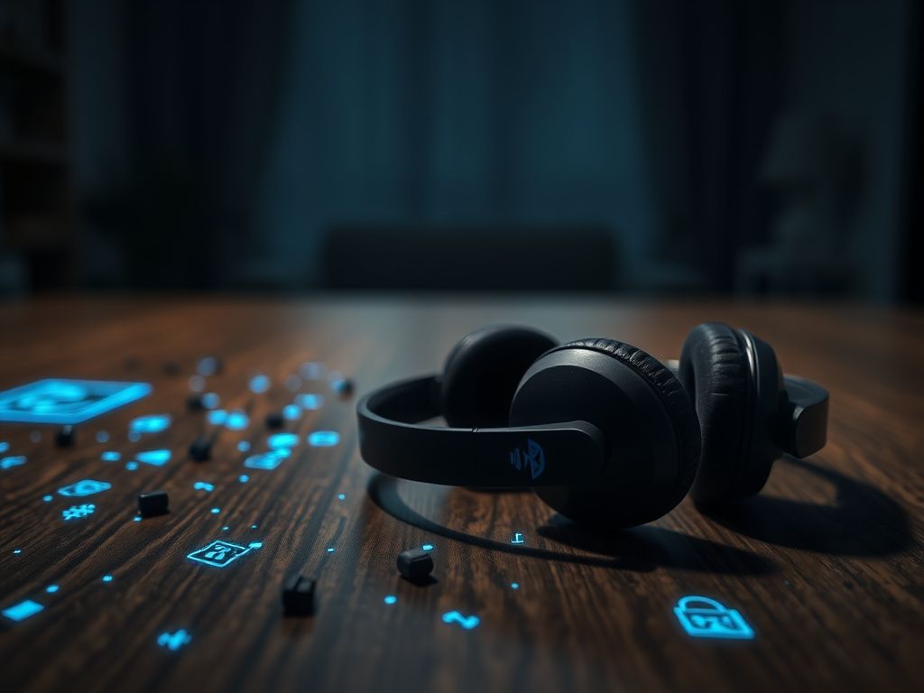 Flick International Close-up of wireless headphones on a wooden table, suggesting security vulnerability