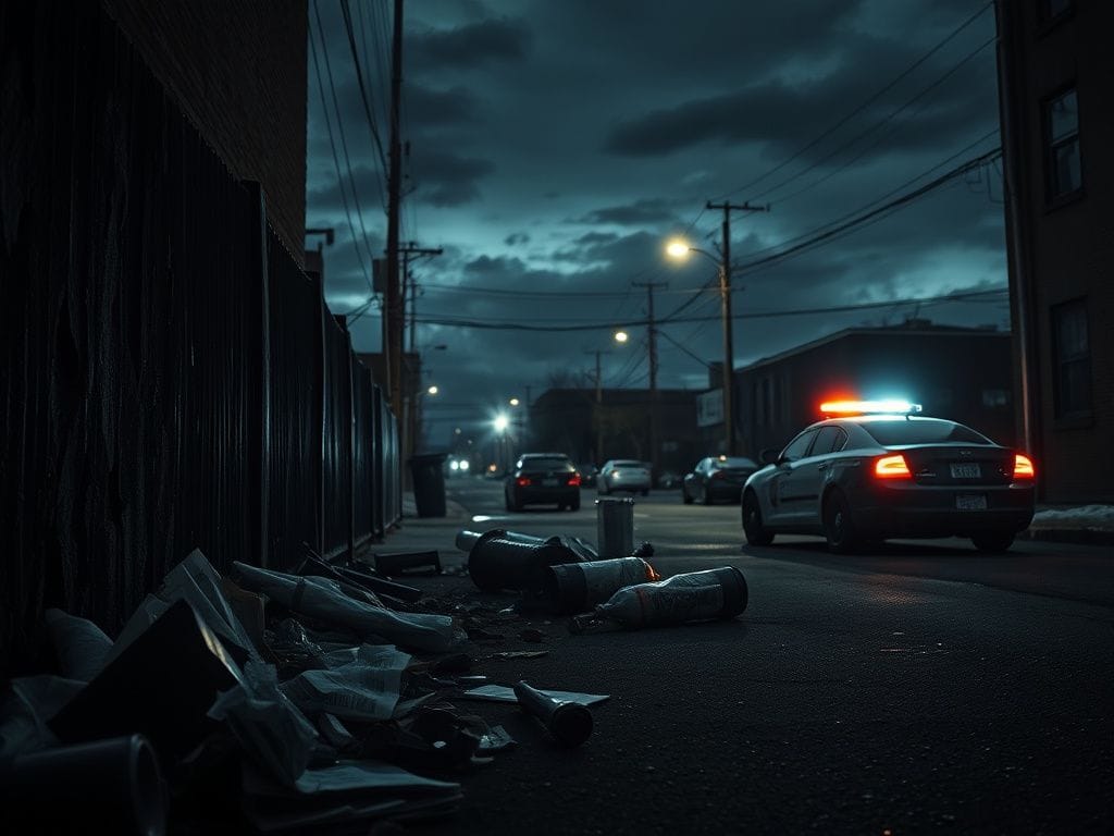 Flick International Urban landscape depicting a tense scene in Minneapolis after a police-involved shooting