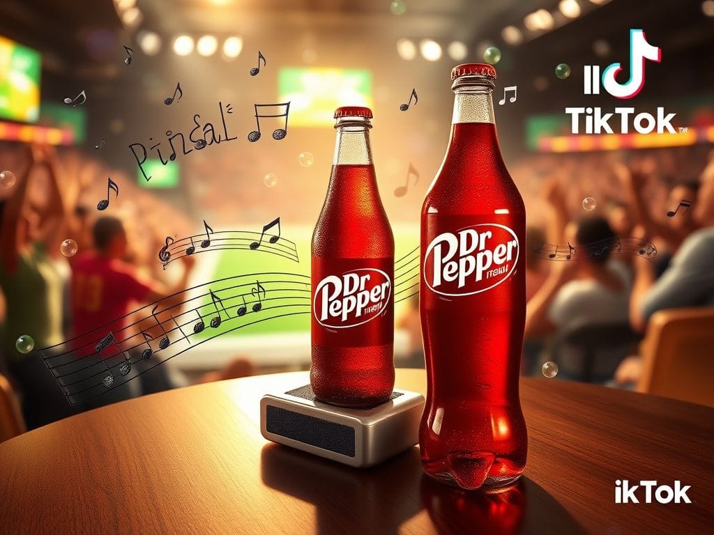 Flick International Colorful Dr Pepper jingle scene with classic bottle and musical notes