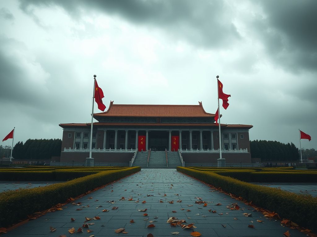 Flick International Large military headquarters in Beijing under stormy skies