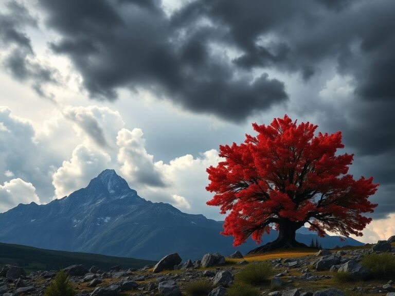 Flick International Rugged Canadian landscape featuring a strong maple tree in the foreground with a turbulent sky illustrating trade tensions.
