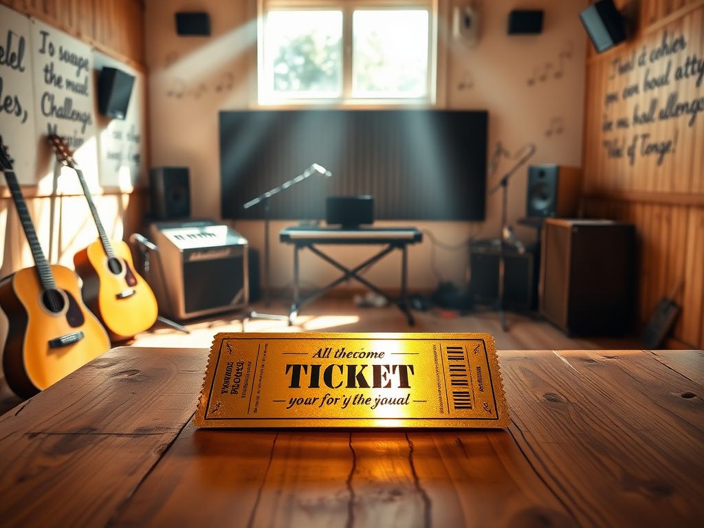 Flick International A serene rehearsal space with musical instruments symbolizing hope and achievement