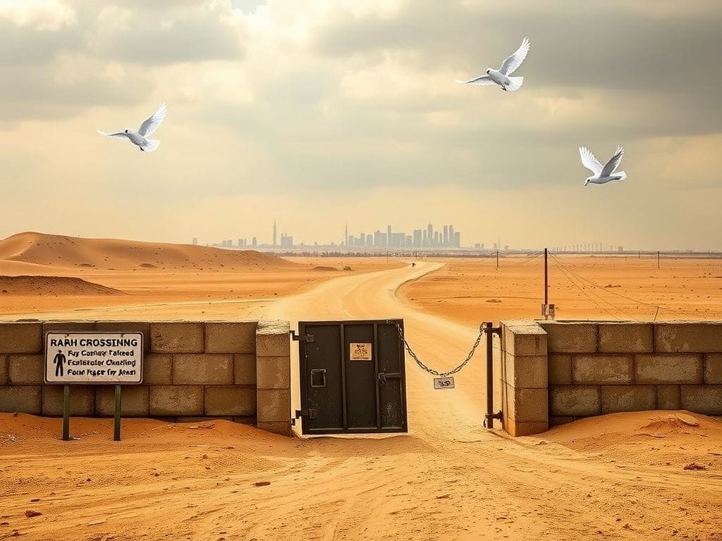 Flick International A rugged border checkpoint scene at the Rafah Crossing between Israel and Gaza