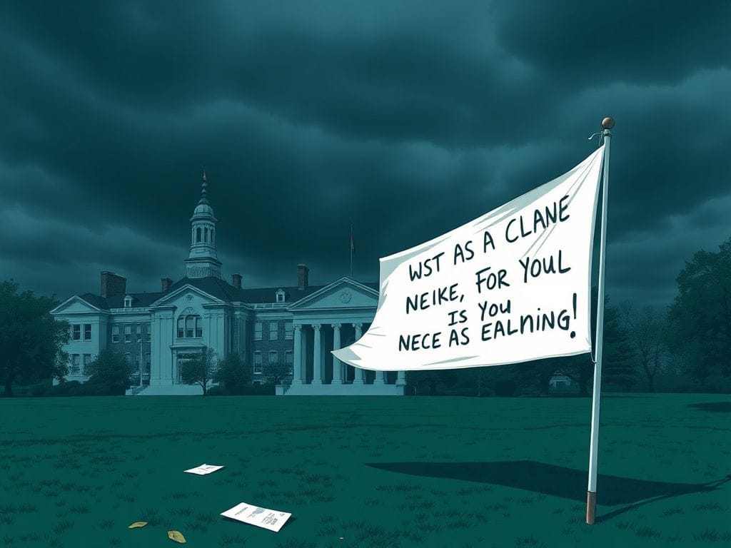 Flick International Exterior view of Emory University with dark skies highlighting campus unrest