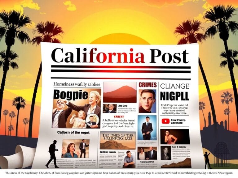 Flick International A vibrant newspaper front page titled 'California Post' showcasing bold headlines and iconic California imagery.
