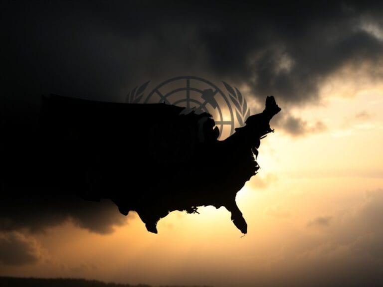 Flick International Partial silhouette of the United States map with darkening sky symbolizing uncertainty and tension