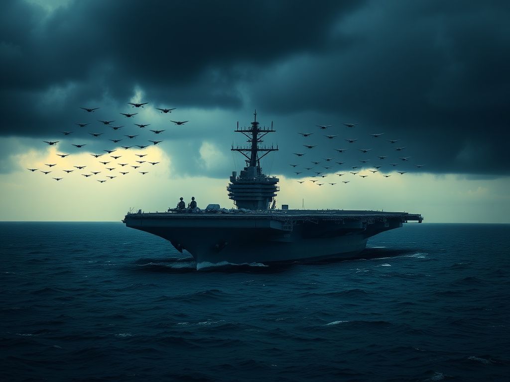 Flick International USS Abraham Lincoln aircraft carrier on the Indian Ocean with storm clouds