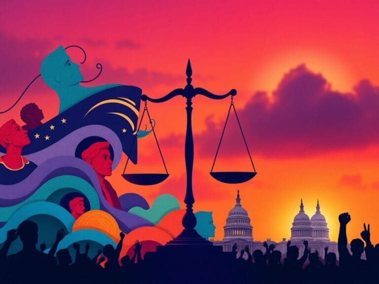 Flick International Abstract representation of social justice featuring a stylized scale of justice
