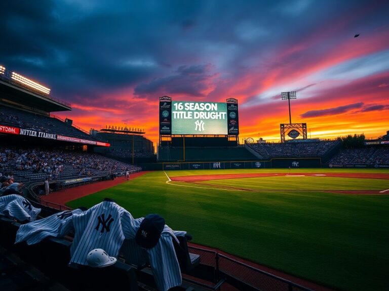 Flick International An empty baseball diamond at dusk with Yankees uniforms draped over benches