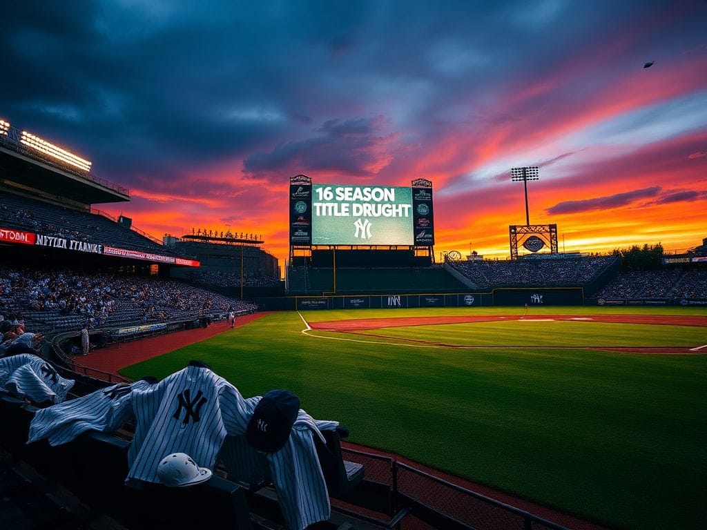 Flick International An empty baseball diamond at dusk with Yankees uniforms draped over benches