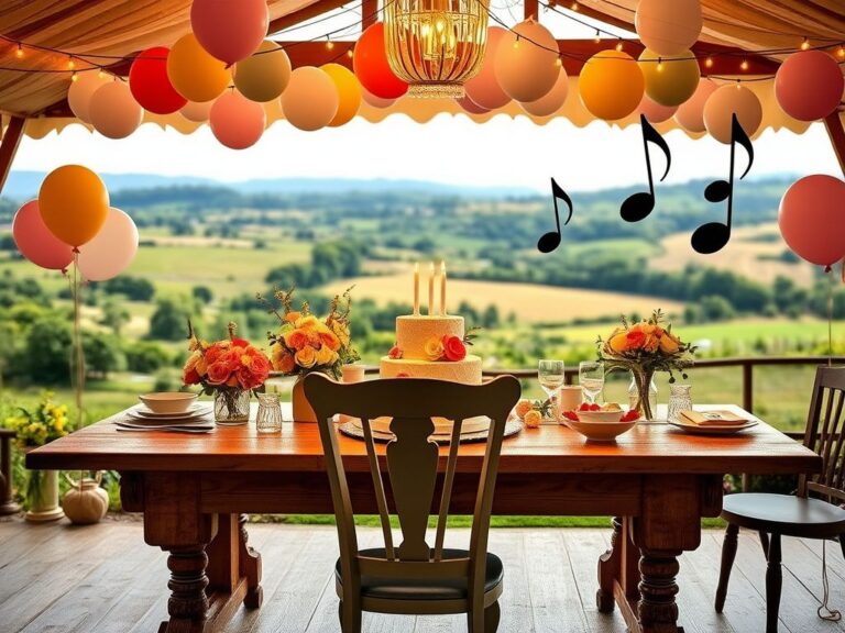 Flick International Vibrant birthday party scene with a beautifully decorated table and elegant string lights