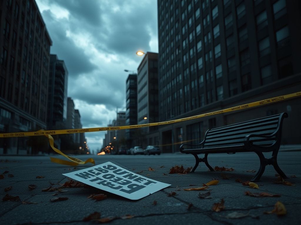 Flick International A deserted Minneapolis street with caution tape and protest sign post-ICE operation
