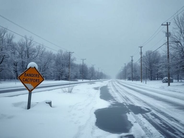 Flick International Winter storm scene in Nassau County, New York with snow and ice
